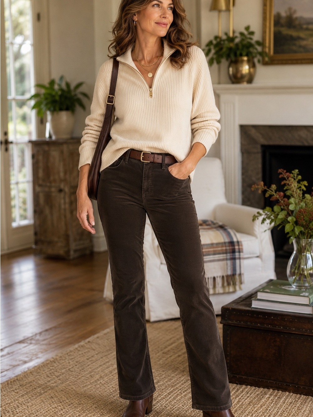 Ralph Lauren Brown Corduroy Jeans Women's Straight Leg Classic 5-Pocket Pants